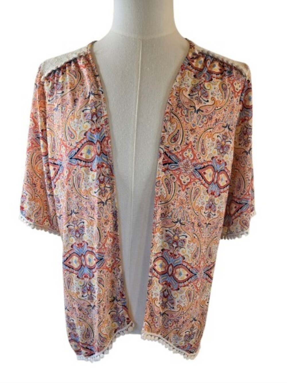 Bella D Paisley Open Front Kimono Jacket Large